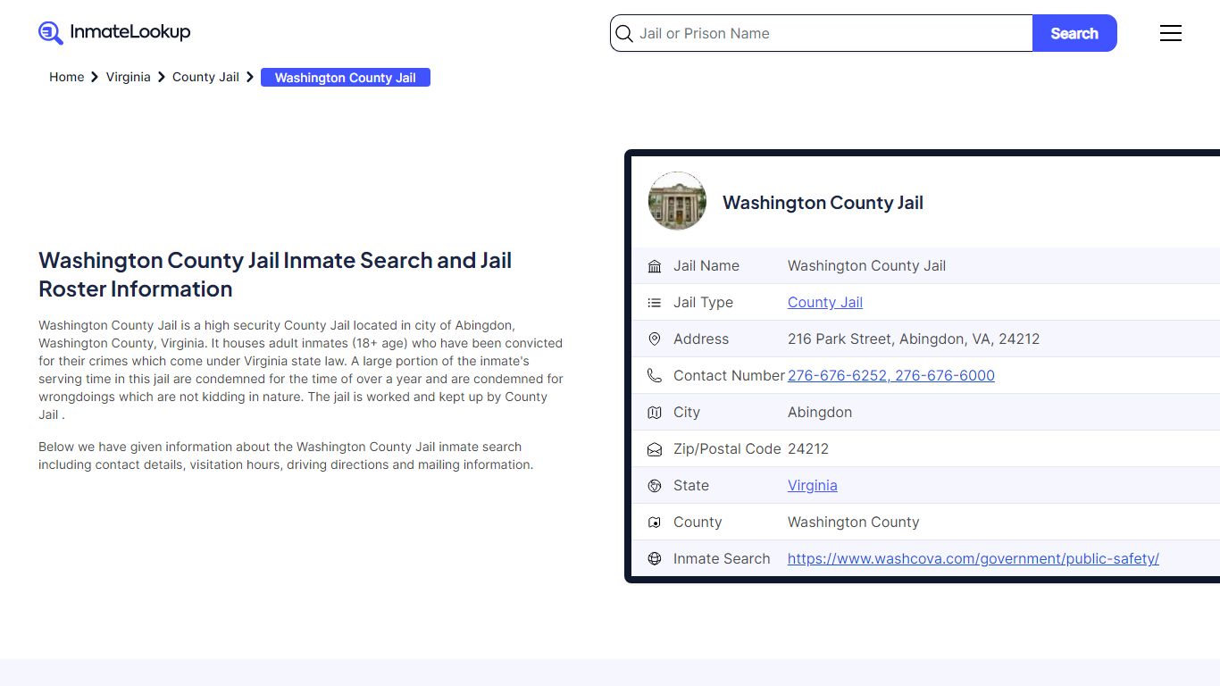 Washington County Jail (VA) Inmate Search Virginia - Inmate Lookup